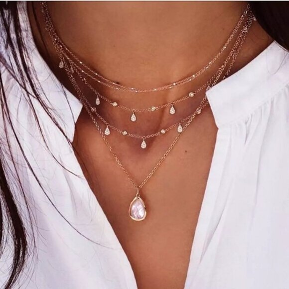 Free People Jewelry - “Love Story” Diamond Crystal Pink Gem Necklace